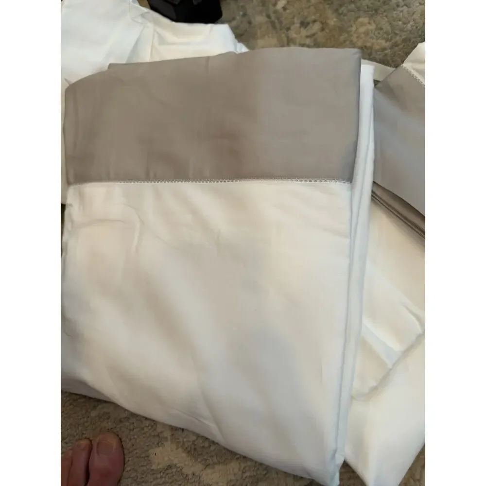 Boll & Branch Organic Cotton King Sheet Set White Pewter Trim NEW $378